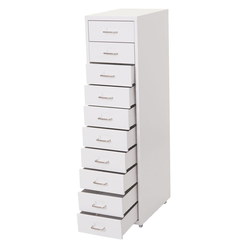 Caisson a roulettes Boston T851, armoire à tiroirs armoire en acier, 110x28x41cm 10 tiroirs - blanc