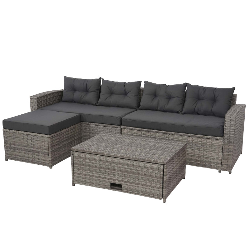 Ensemble poly rotin ensemble balcon/jardin/salon - gris, coussins gris foncé