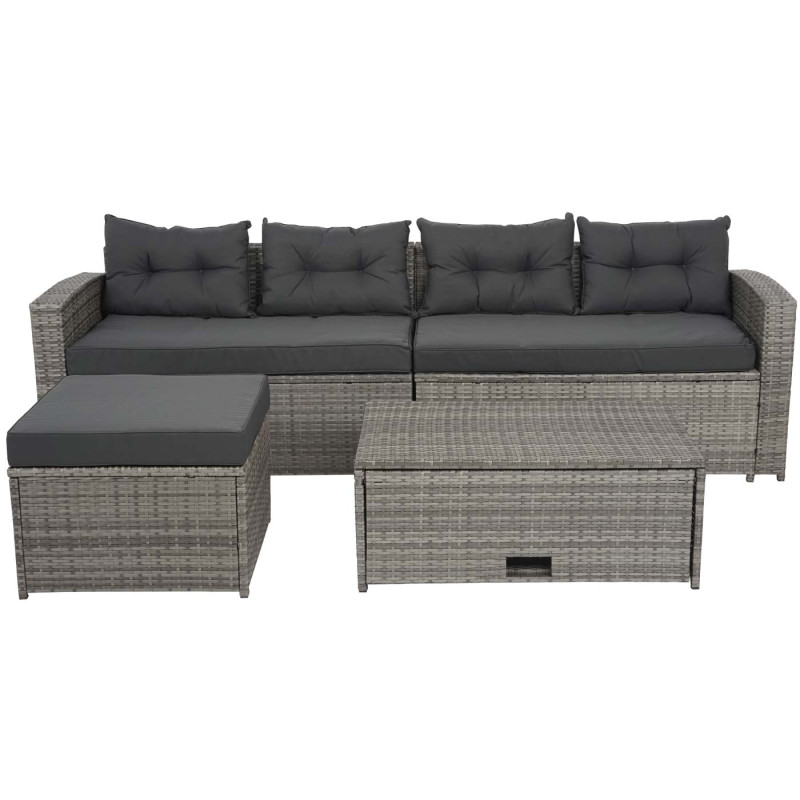 Ensemble poly rotin ensemble balcon/jardin/salon - gris, coussins gris foncé