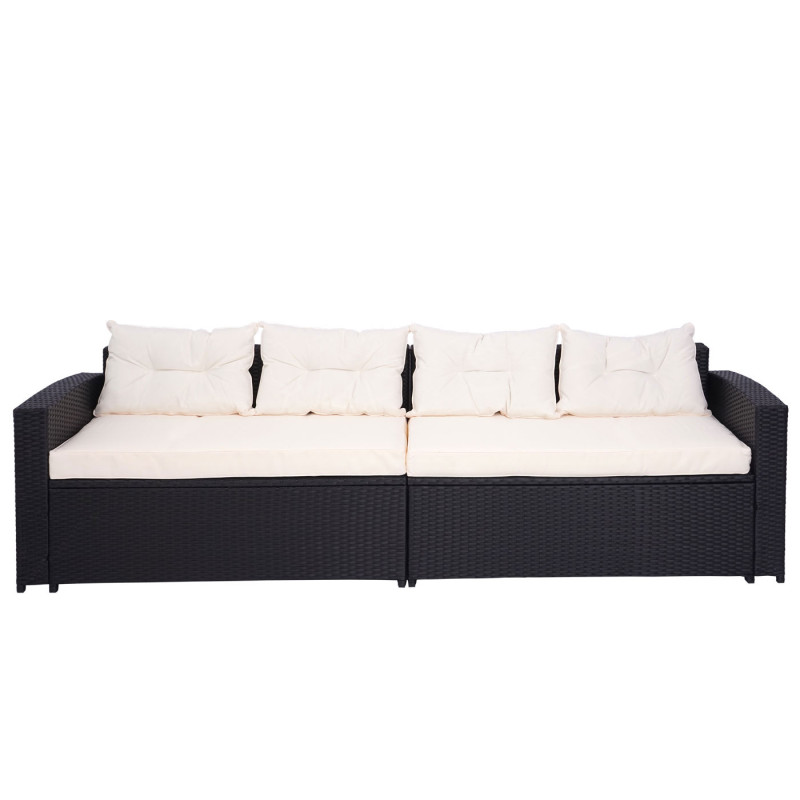 Ensemble poly rotin ensemble balcon/jardin/salon - noir, coussins crème-beige