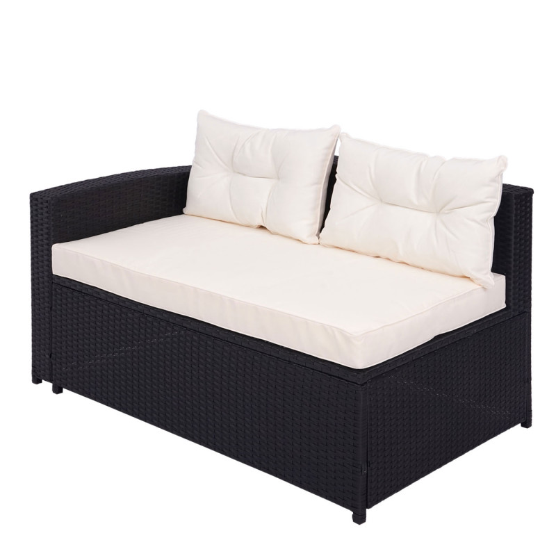 Ensemble poly rotin ensemble balcon/jardin/salon - noir, coussins crème-beige