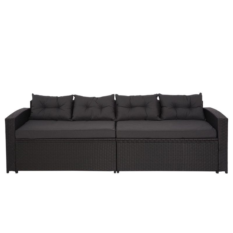 Ensemble poly rotin ensemble balcon/jardin/salon groupe de sièges sofa, - noir, coussins gris foncé