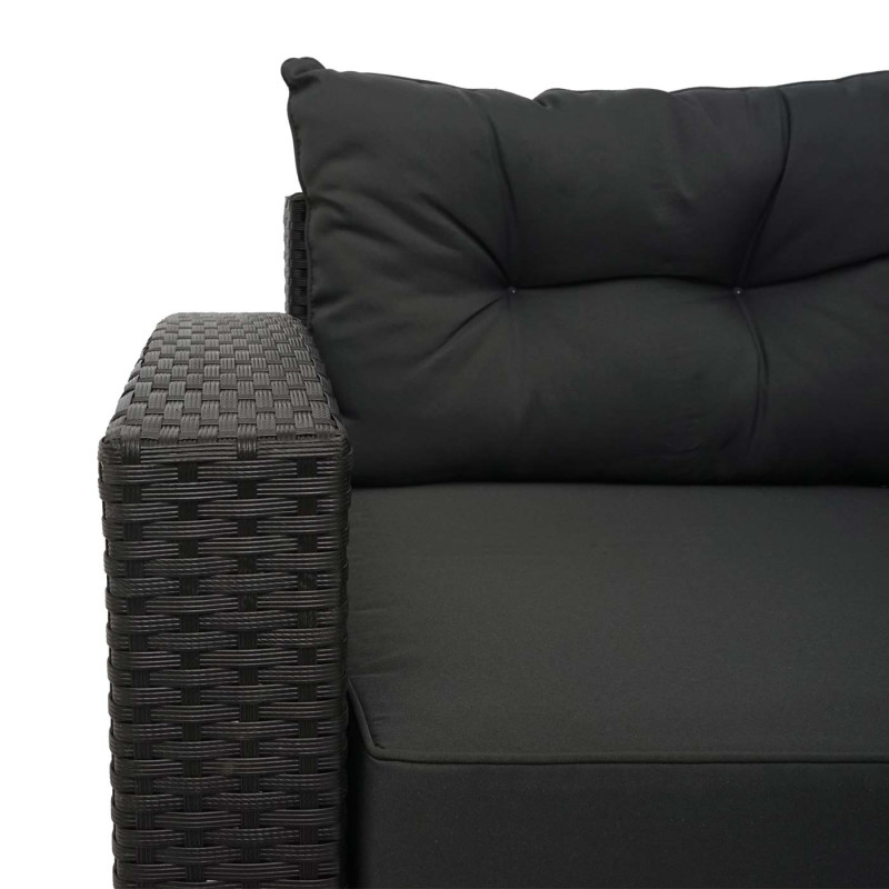 Ensemble poly rotin ensemble balcon/jardin/salon groupe de sièges sofa, - noir, coussins gris foncé