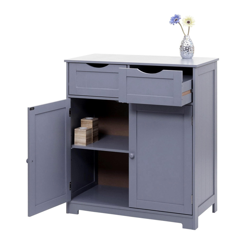 Commode meuble à tiroirs, 2 tiroirs et 2 portes 80x70x35cm - gris