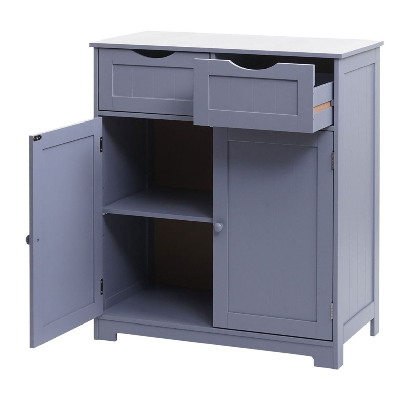 Commode meuble à tiroirs, 2 tiroirs et 2 portes 80x70x35cm - gris