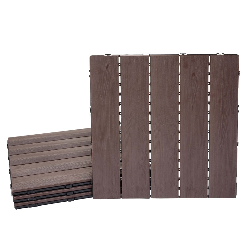 Carrelage en WPC aspect bois pour balcon/terrasse - 4x chaque 50x50cm 1m², gaufré marron foncé