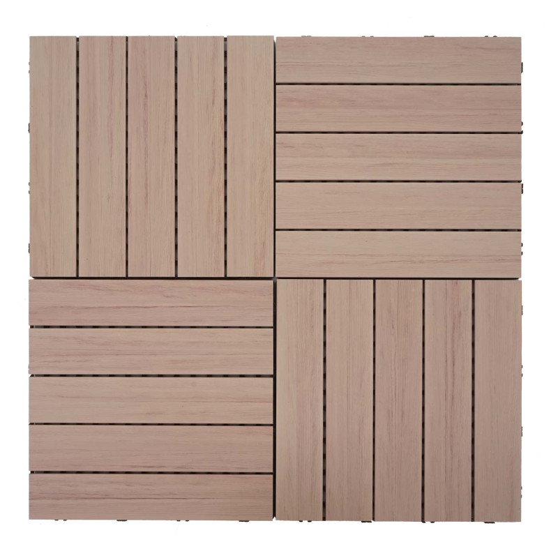 Dalle de sol en WPC aspect bois pour balcon/terrasse - 4x chaque 50x50cm 1m², gaufré brun naturel