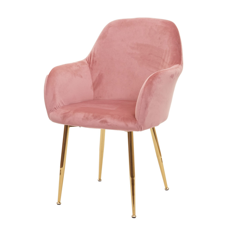 Chaise de salle à manger , design rétro - velours vieux rose, pieds dorés