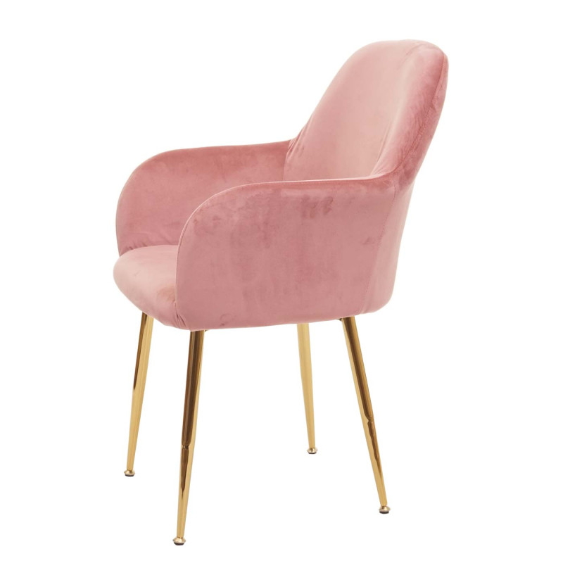 Chaise de salle à manger , design rétro - velours vieux rose, pieds dorés