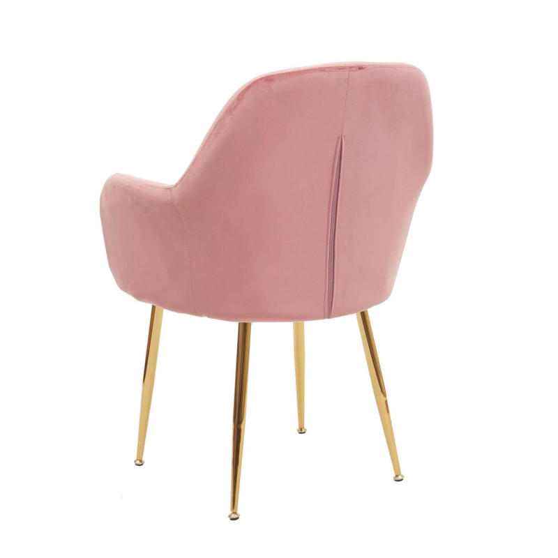 Chaise de salle à manger , design rétro - velours vieux rose, pieds dorés