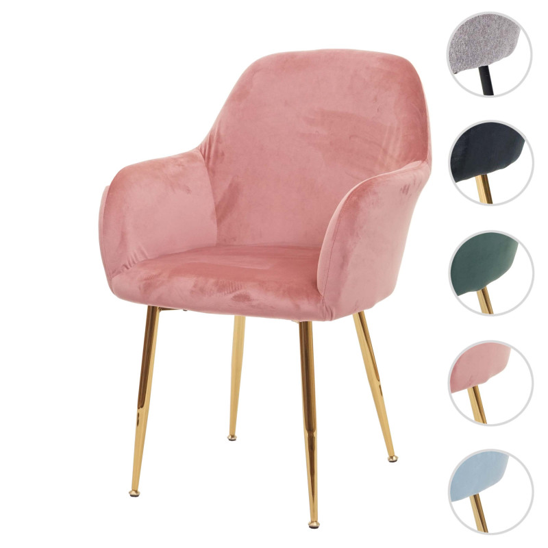 Chaise de salle à manger , design rétro - velours vieux rose, pieds dorés