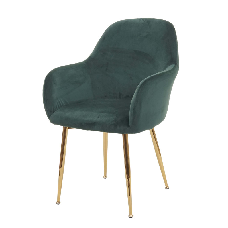 Chaise de salle à manger , design rétro - vert velours, pieds dorés