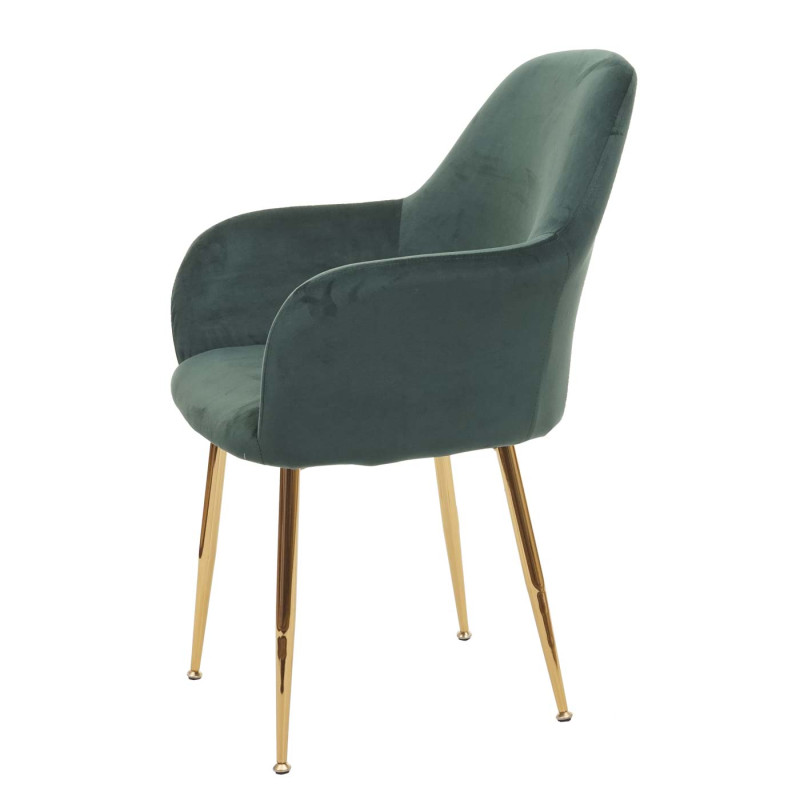 Chaise de salle à manger , design rétro - vert velours, pieds dorés