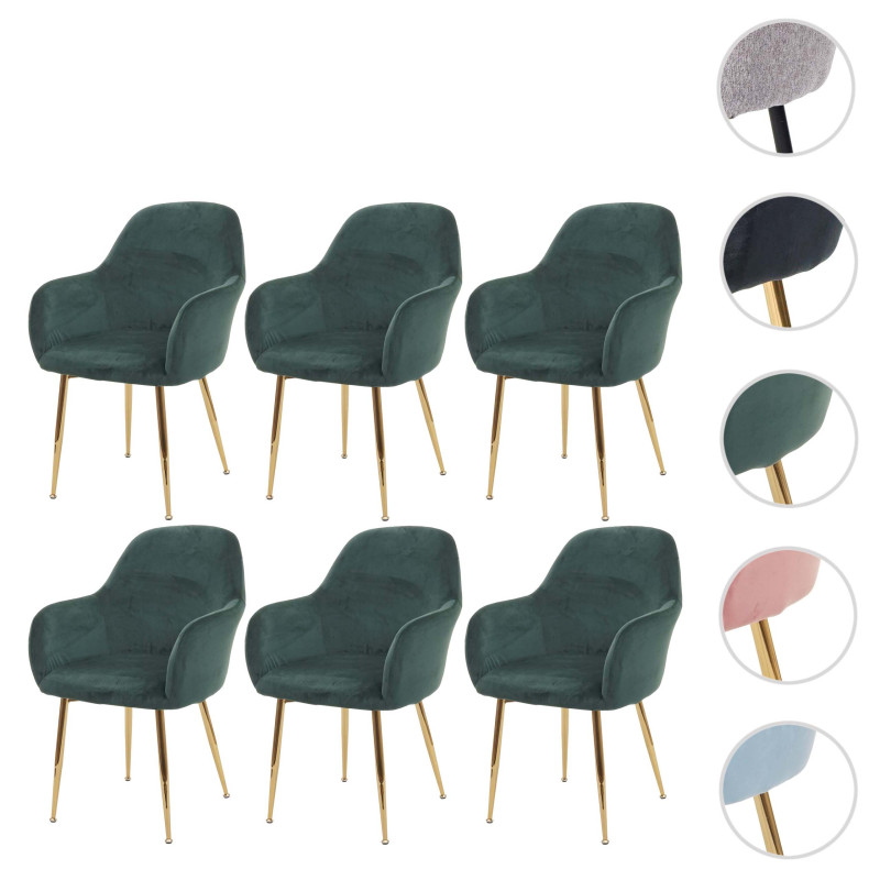 Lot de 6 chaises de salle à manger , design rétro - velours vert, pieds dorés