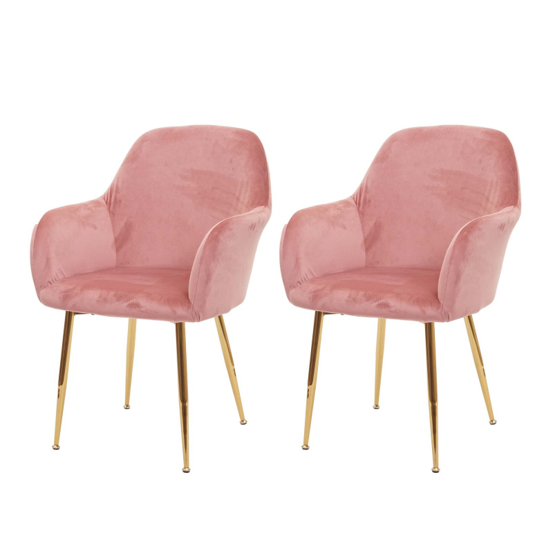 2x chaise de salle à manger , design rétro - velours vieux rose, pieds dorés