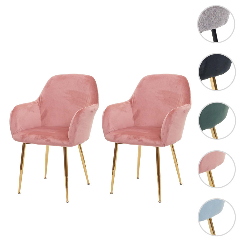 2x chaise de salle à manger , design rétro - velours vieux rose, pieds dorés