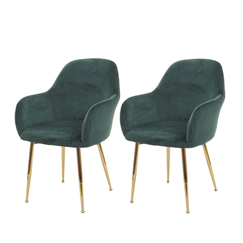 2x chaise de salle à manger , design rétro - vert velours, pieds dorés