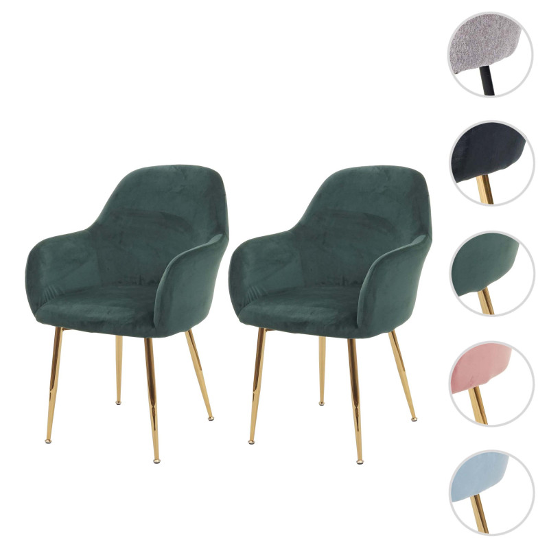 2x chaise de salle à manger , design rétro - vert velours, pieds dorés