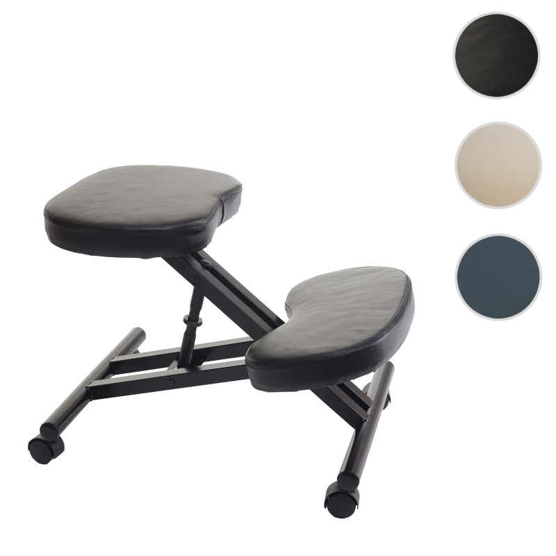 Siège assis à genoux appui-genoux, tabouret, chaise bureau, similicuir, métal, gris foncé matt