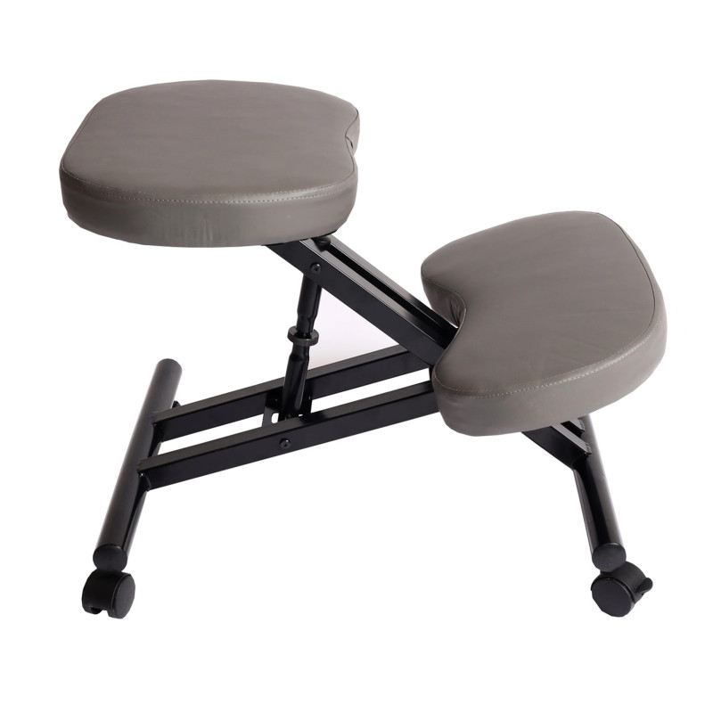 Siège assis à genoux appui-genoux, tabouret, chaise bureau, similicuir, métal, gris foncé matt