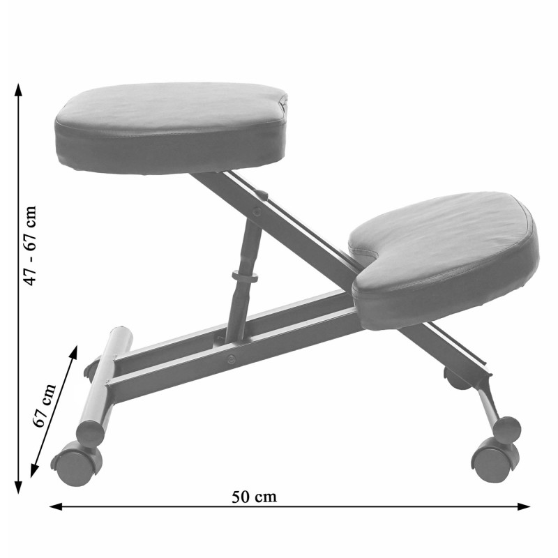 Siège assis à genoux appui-genoux, tabouret, chaise bureau, similicuir, métal, gris foncé matt