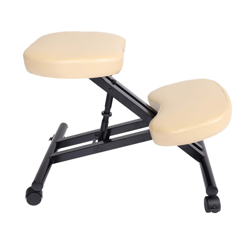 Siège assis à genoux appui-genoux, tabouret, chaise bureau, réglable, similicuir, métal, crème-beige