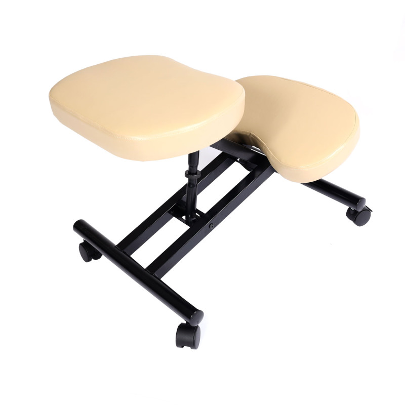 Siège assis à genoux appui-genoux, tabouret, chaise bureau, réglable, similicuir, métal, crème-beige