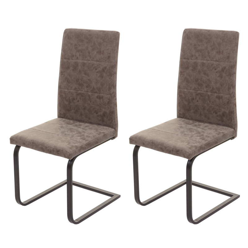 2x fauteuil de conférence fauteuil visiteur luge, simili cuir - suédine marron, châssis noir