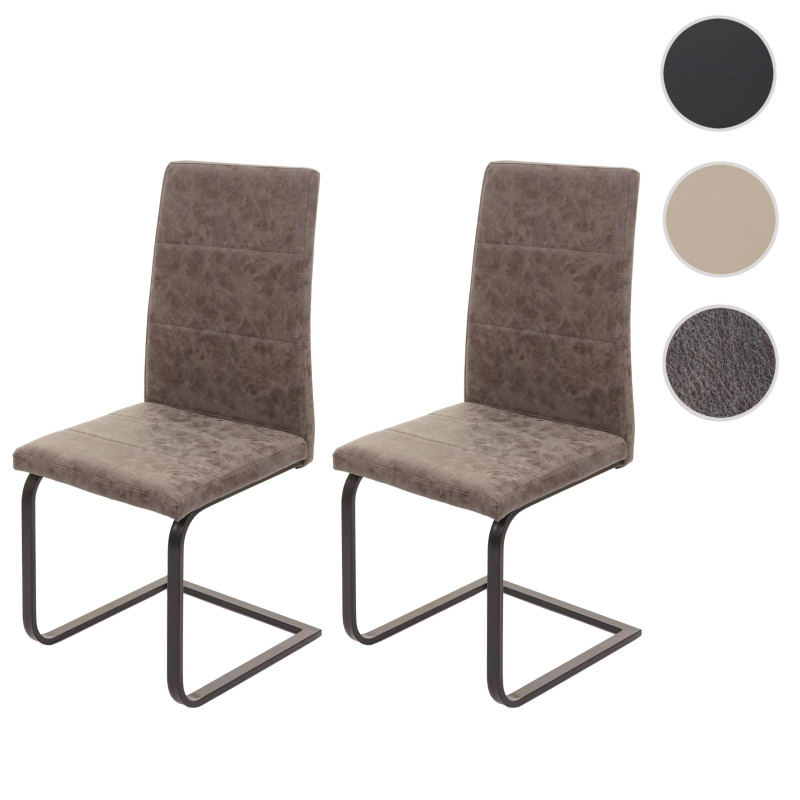 2x chaise de salle à manger  cantilever, similicuir - aspect daim brun, châssis noir