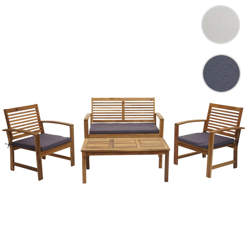 Salon de jardin ensemble canapé fauteuil, set de balcon, bois massif d'acacia, coussin gris foncé