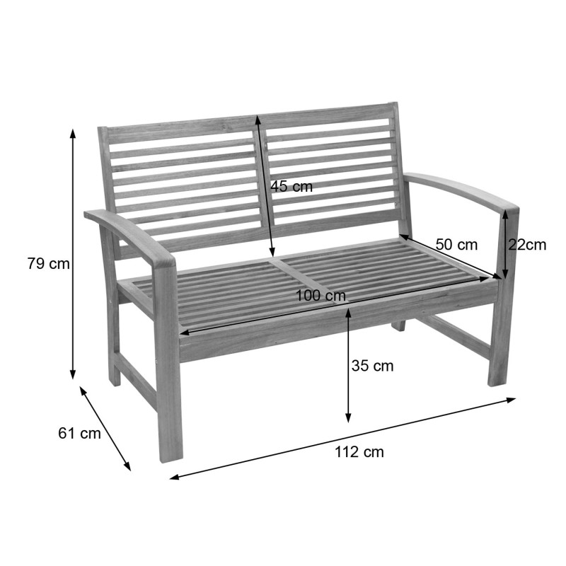 Salon de jardin ensemble canapé fauteuil, set de balcon, bois massif d'acacia, coussin gris foncé