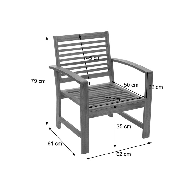 Salon de jardin ensemble canapé fauteuil, set de balcon, bois massif d'acacia, coussin gris foncé