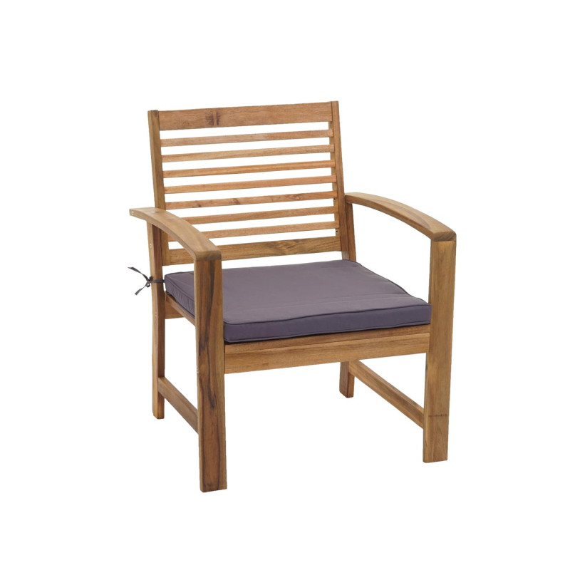 Salon de jardin ensemble canapé fauteuil, set de balcon, bois massif d'acacia, coussin gris foncé