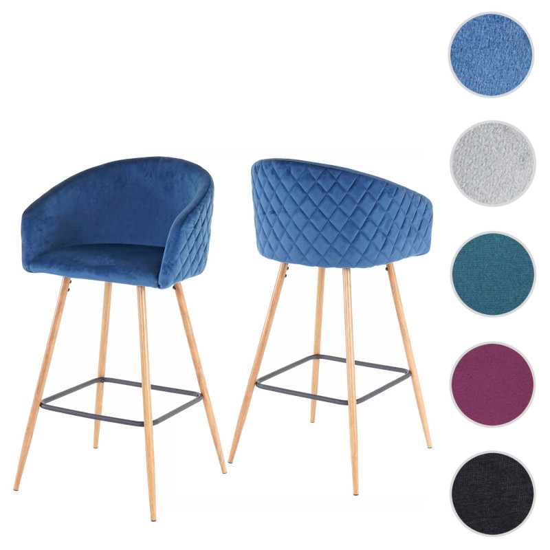 2x tabouret de bar chaise bar/comptoir, avec dossier, tissu - turquoise