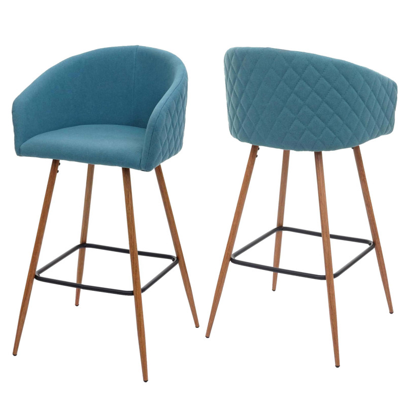 2x tabouret de bar chaise bar/comptoir, avec dossier, tissu - turquoise