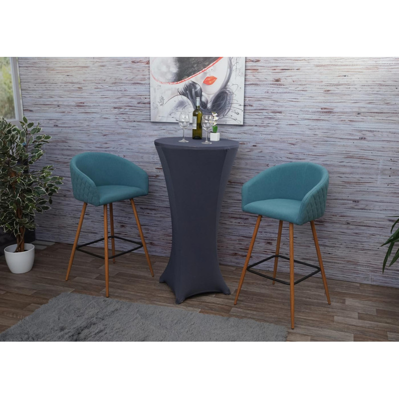 2x tabouret de bar chaise bar/comptoir, avec dossier, tissu - turquoise