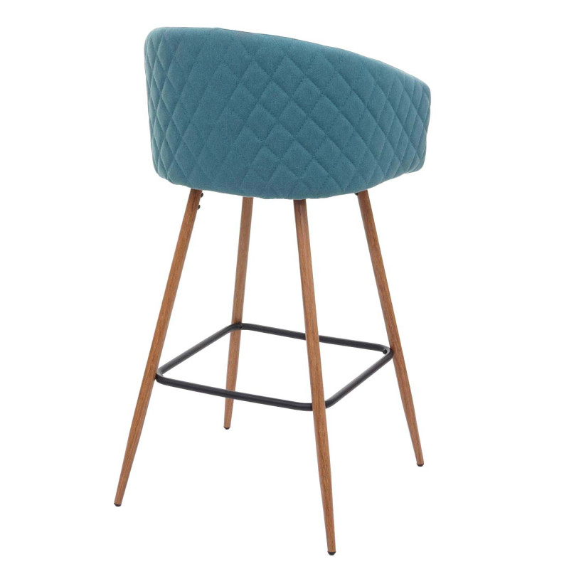 2x tabouret de bar chaise bar/comptoir, avec dossier, tissu - turquoise