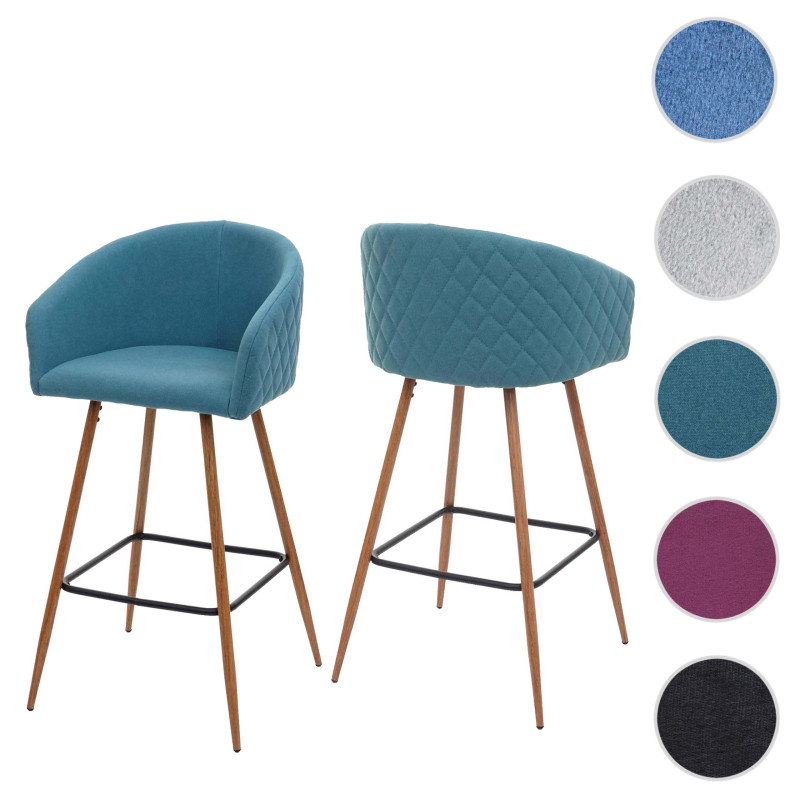 2x tabouret de bar chaise bar/comptoir, avec dossier, tissu - turquoise