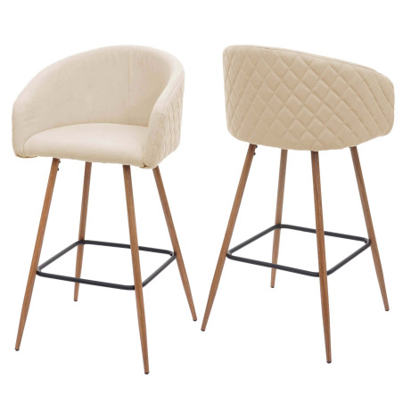 2x tabouret de bar chaise bar/comptoir, avec dossier, tissu - crème-beige