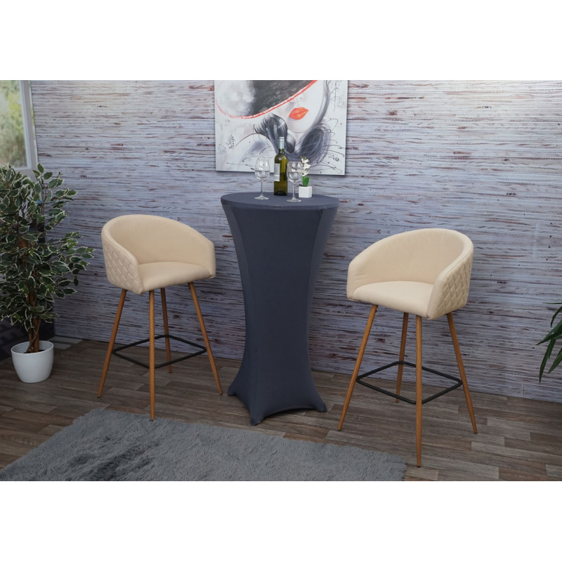 2x tabouret de bar chaise bar/comptoir, avec dossier, tissu - crème-beige