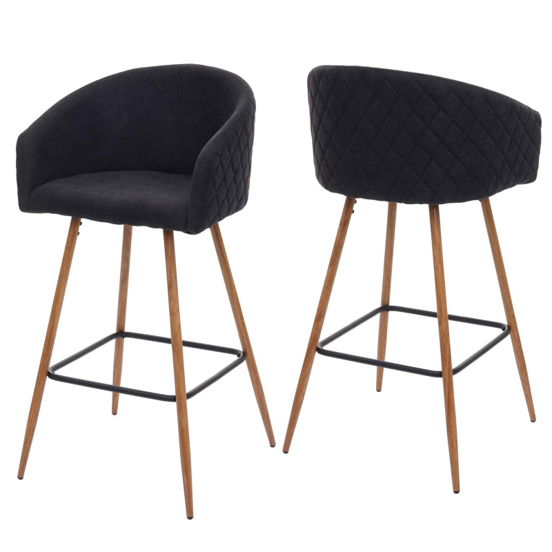 2x tabouret de bar chaise bar/comptoir, avec dossier, tissu - gris anthracite