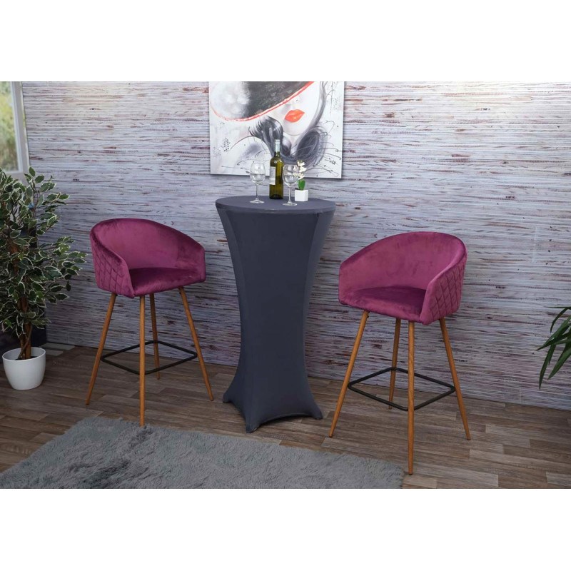 2x tabouret de bar chaise bar/comptoir, avec dossier, tissu - velours, couleur rouge-bordeaux