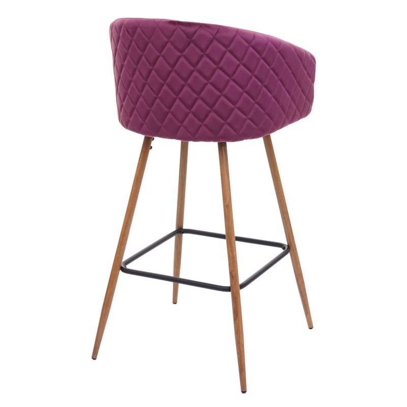 2x tabouret de bar chaise bar/comptoir, avec dossier, tissu - velours, couleur rouge-bordeaux