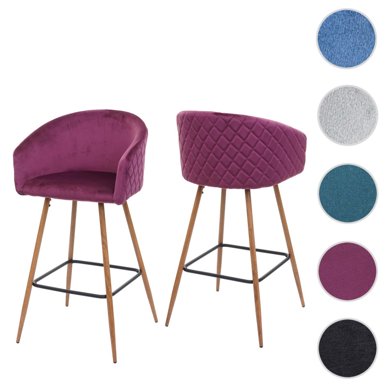 2x tabouret de bar chaise bar/comptoir, avec dossier, tissu - velours, couleur rouge-bordeaux