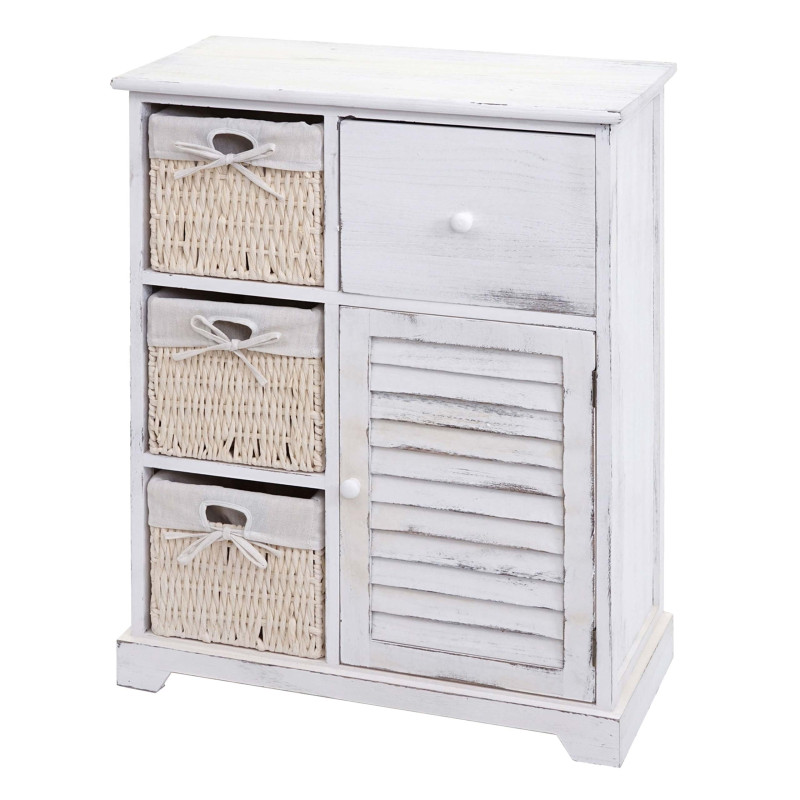 Commode armoire à tiroirs, tiroir panier en bois massif 80x60x30cm - blanc miteux