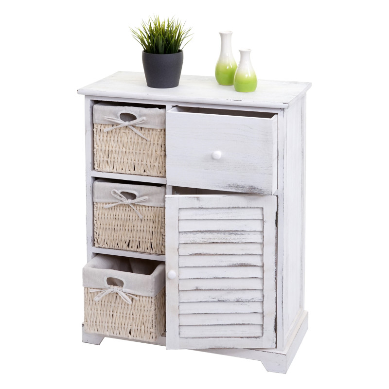 Commode armoire à tiroirs, tiroir panier en bois massif 80x60x30cm - blanc miteux