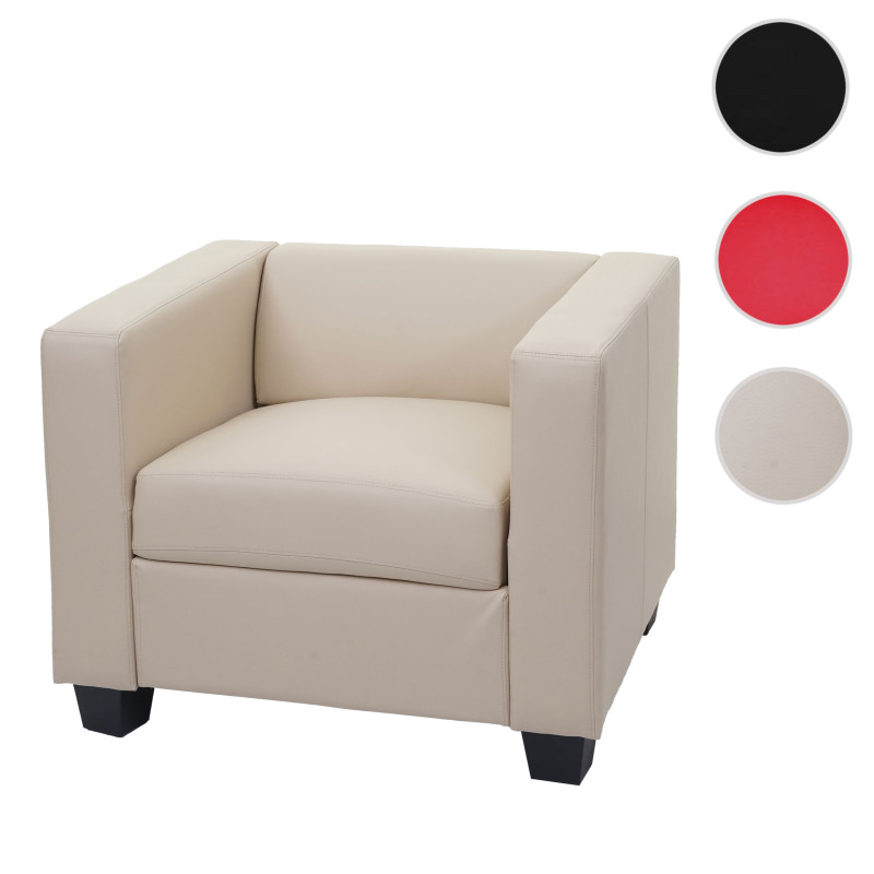 Fauteuil lounge chair Lille - Cuir, crème