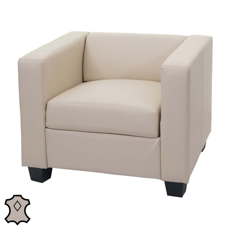 Fauteuil lounge chair Lille - Cuir, crème