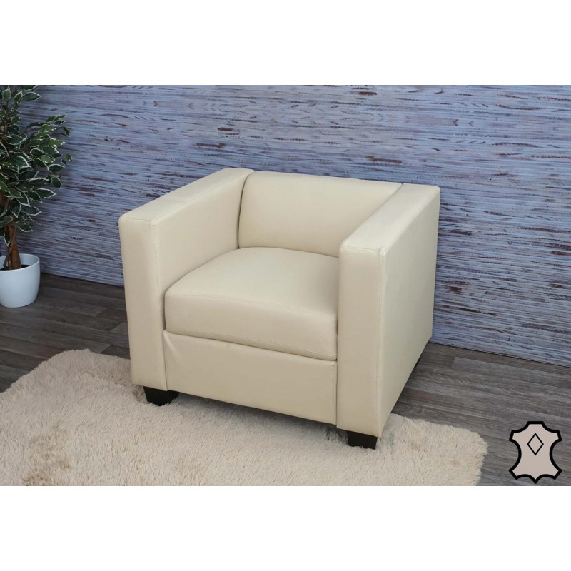 Fauteuil lounge chair Lille - Cuir, crème