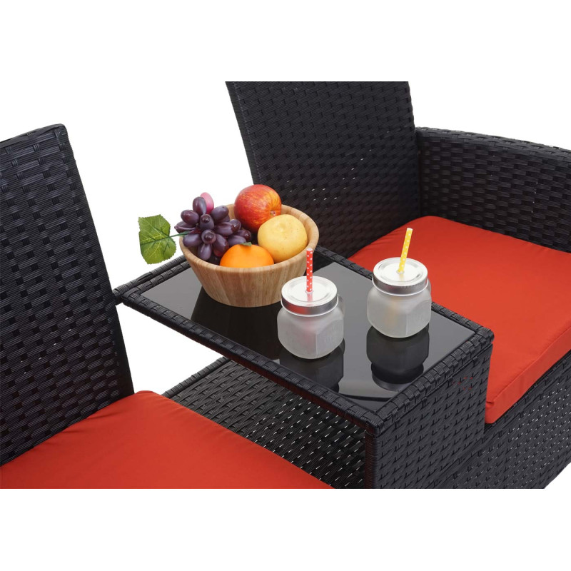 Banc avec table en polyrotin banquette de jardin, ensemble,132cm - noir, coussin terre cuite
